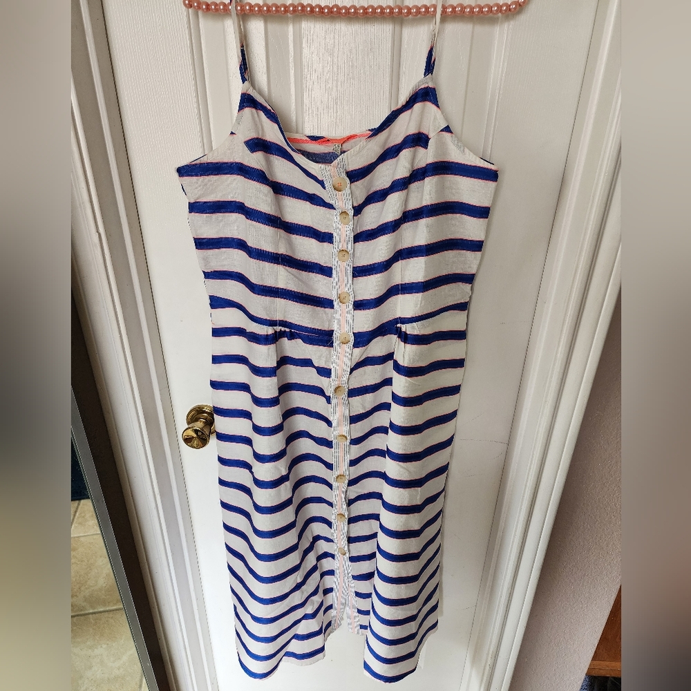 Joules LinenStriped Blue and White Dress - Picture 2 of 7